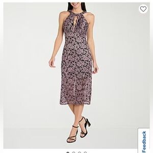 Halter Lace Midi Dress in Dusty Mauve/Black cocktail/party/wedding/prom
